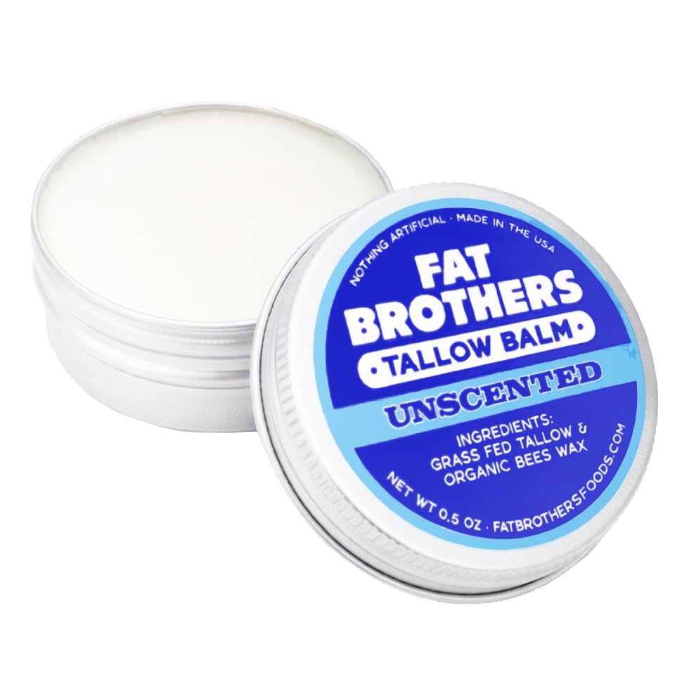 Fat Brothers Tallow Balm – Unscented 2-Ingredient Lip Balm, 0.5 oz Tin (4-Pack)