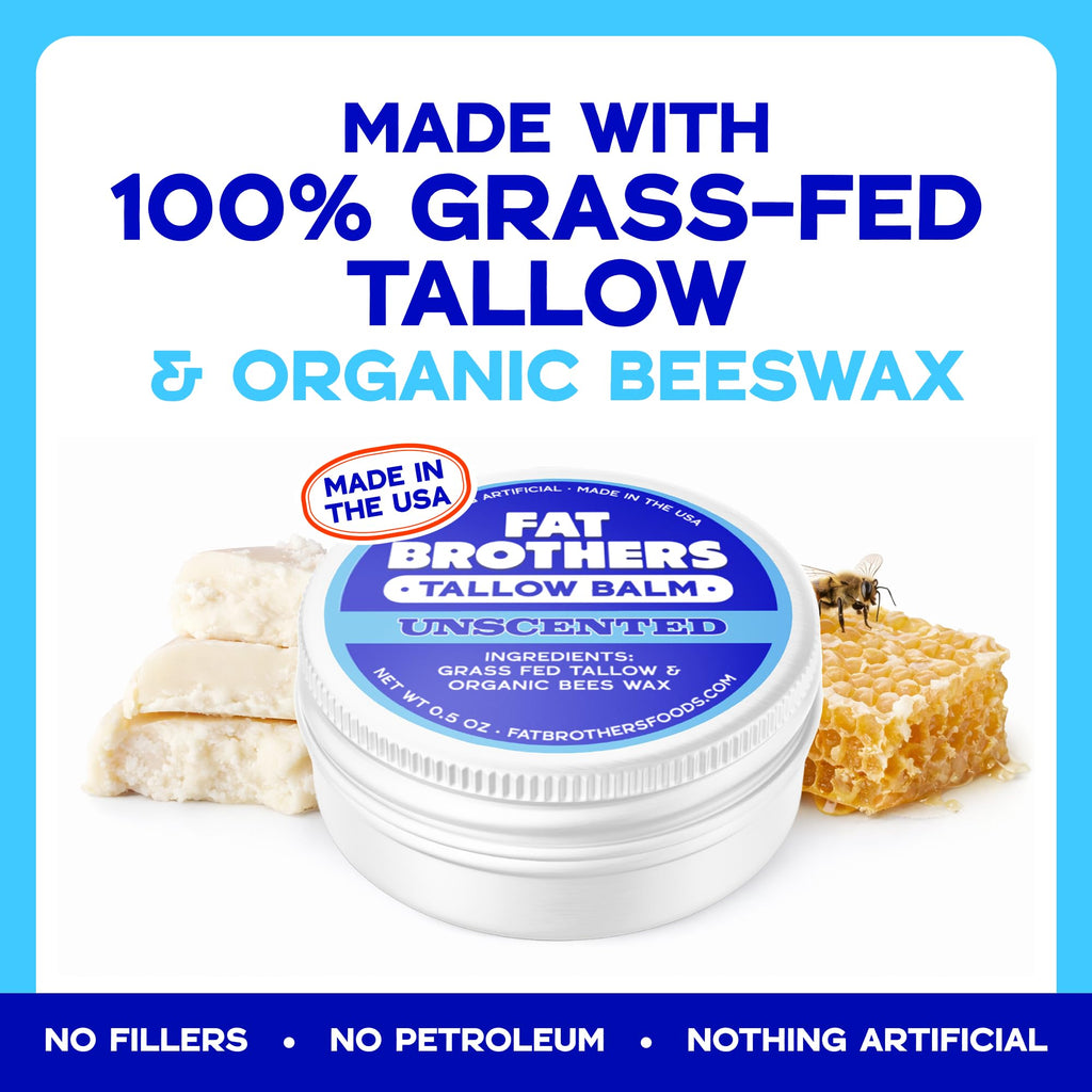 Fat Brothers Tallow Balm – 2-Ingredient Unscented Lip Balm, 0.5 oz Tin (2-pack)