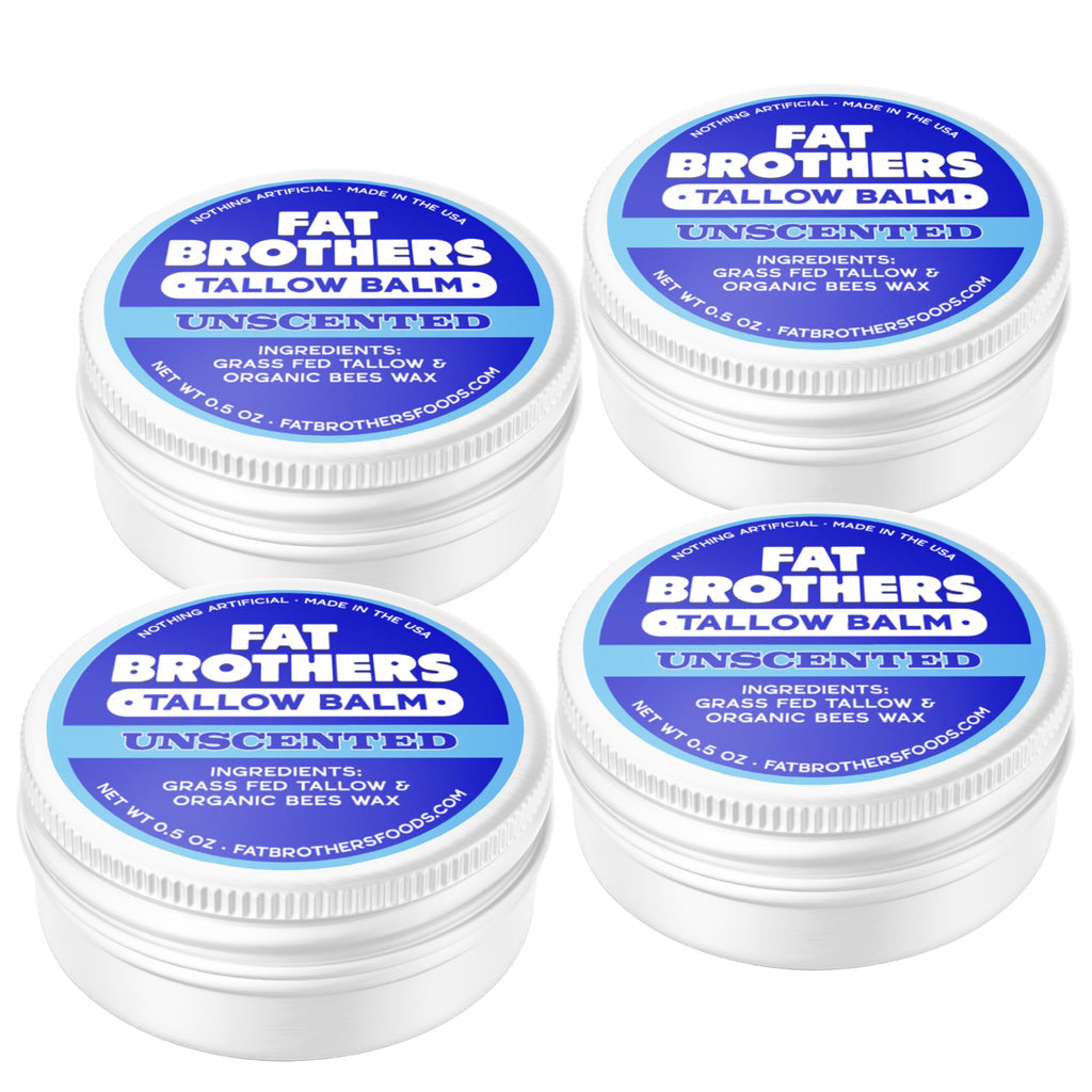 Fat Brothers Tallow Balm – Unscented 2-Ingredient Lip Balm, 0.5 oz Tin (4-Pack)