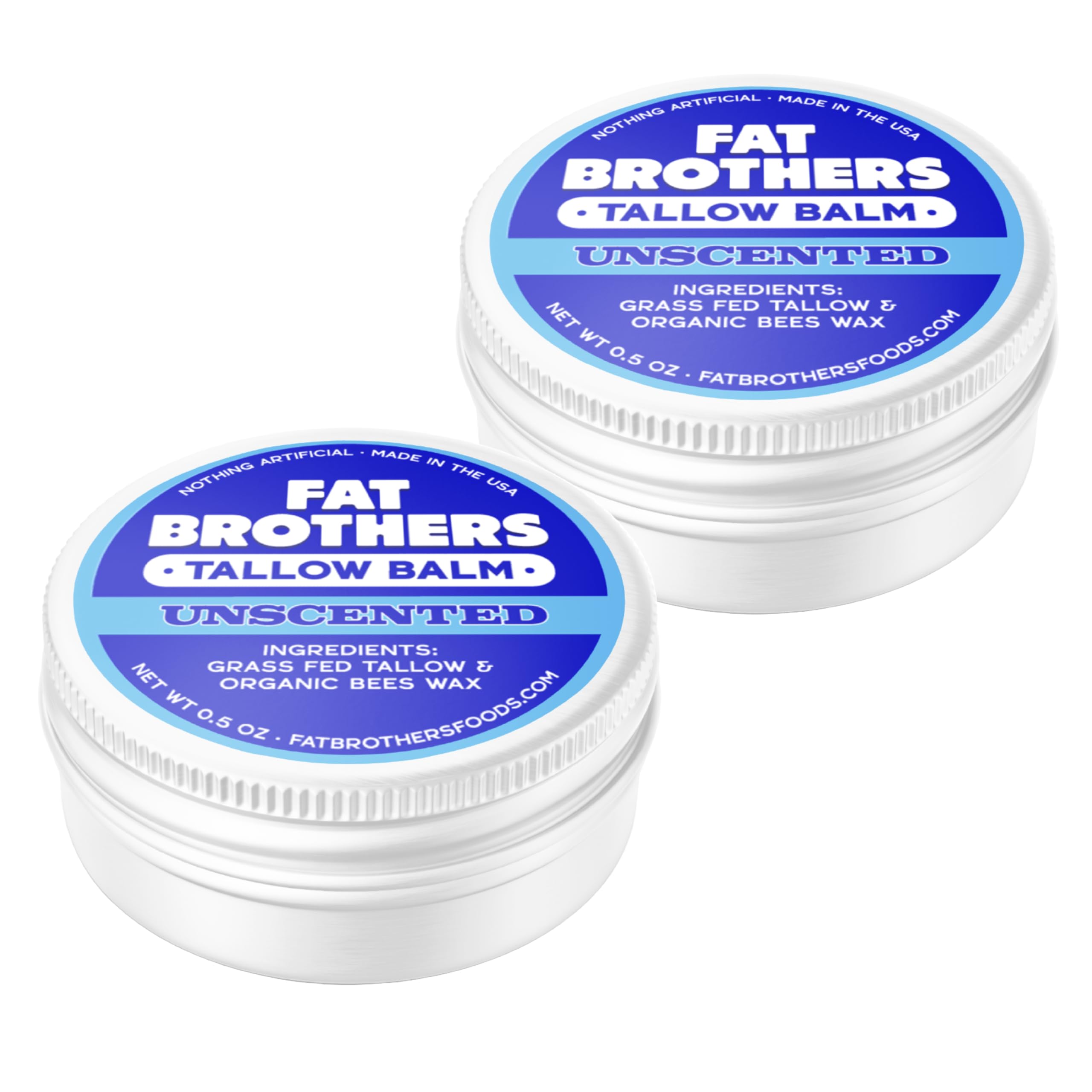 Fat Brothers Tallow Balm – 2-Ingredient Unscented Lip Balm, 0.5 oz Tin (2-pack)