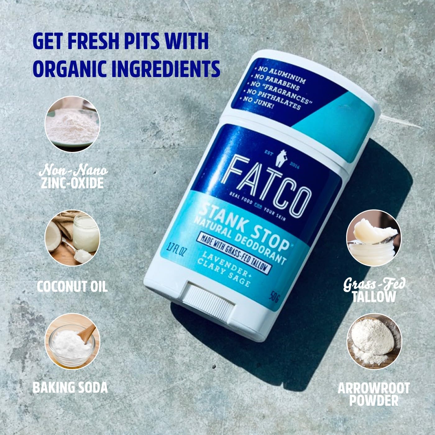 FATCO Stank Stop All Natural Deodorant with Tallow & Coconut Oil – Lavender + Sage (1.7 oz)