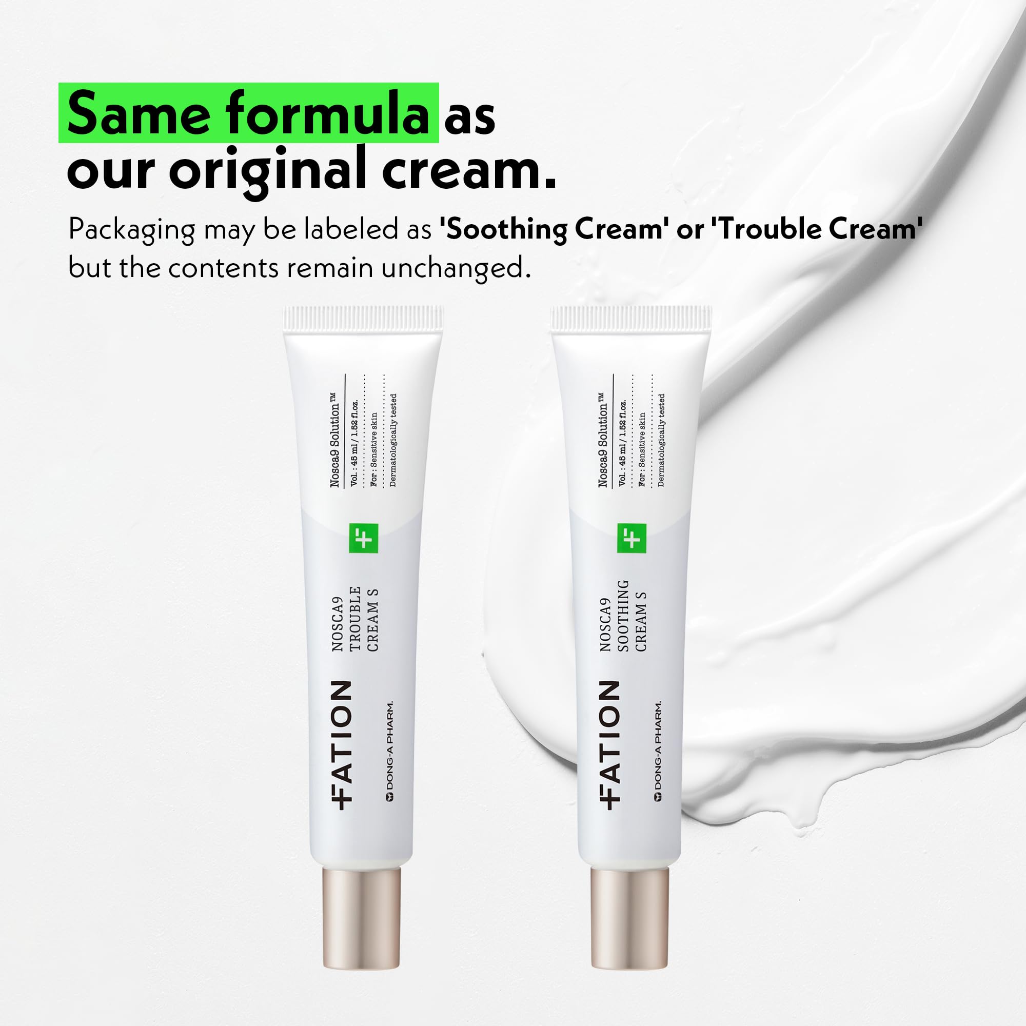 Fation NOSCA9 Soothing Cream S – 5-Layer Ceramide Barrier Cream with Live Fresh Cica (1.52 fl oz)