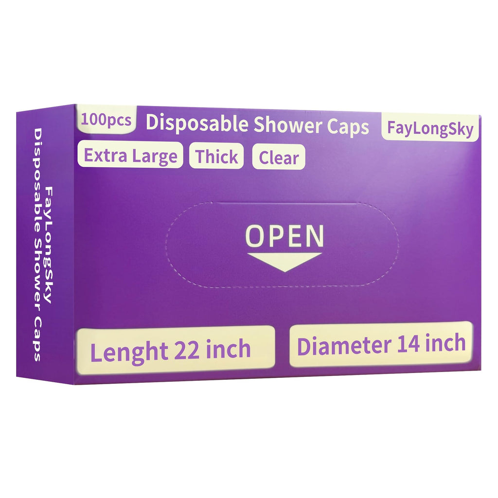 FayLongSky 100Pcs Disposable Shower Caps – Extra Large Clear, Reusable Hair Cap (22 inch)