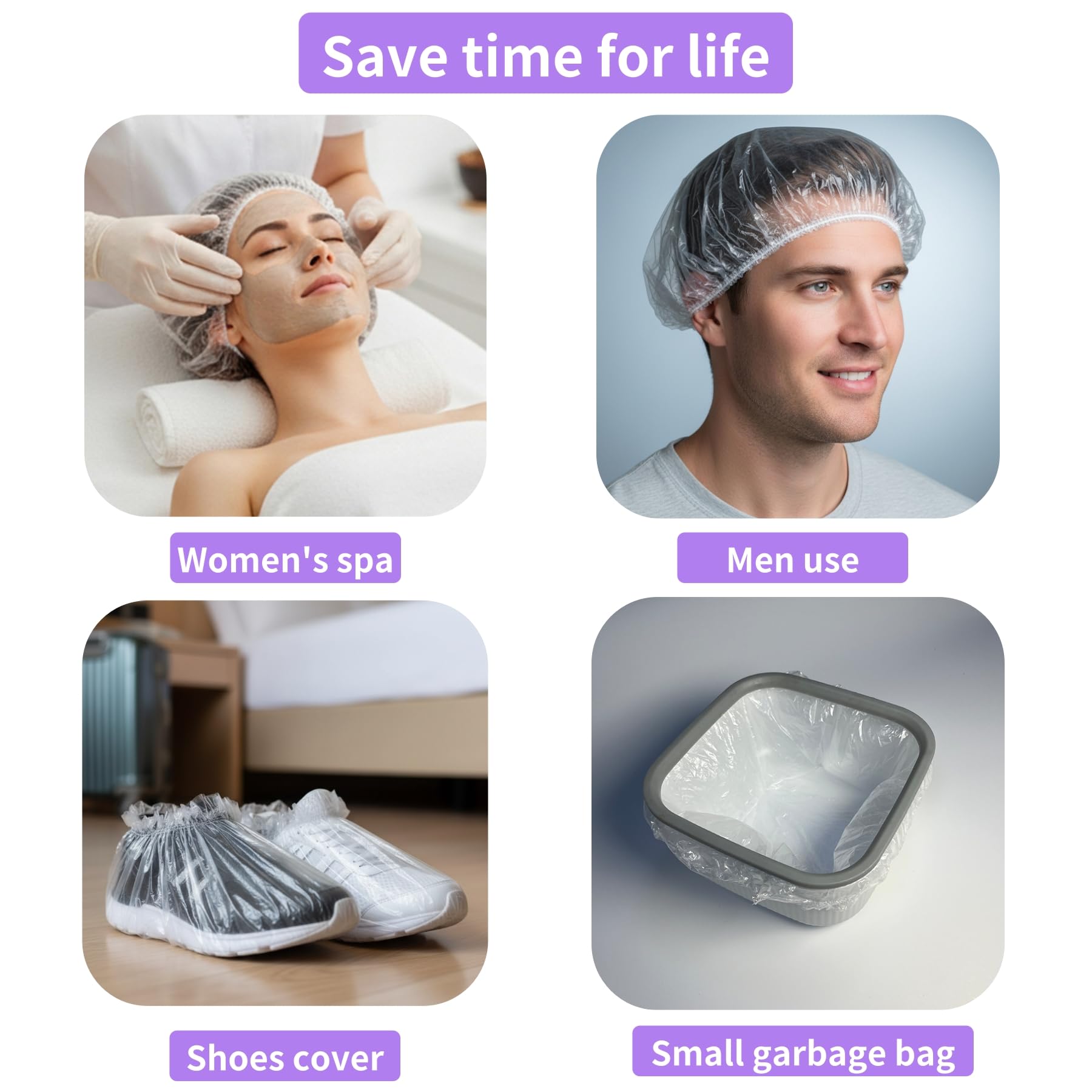 FayLongSky 100Pcs Disposable Shower Caps – Extra Large Clear, Reusable Hair Cap (22 inch)
