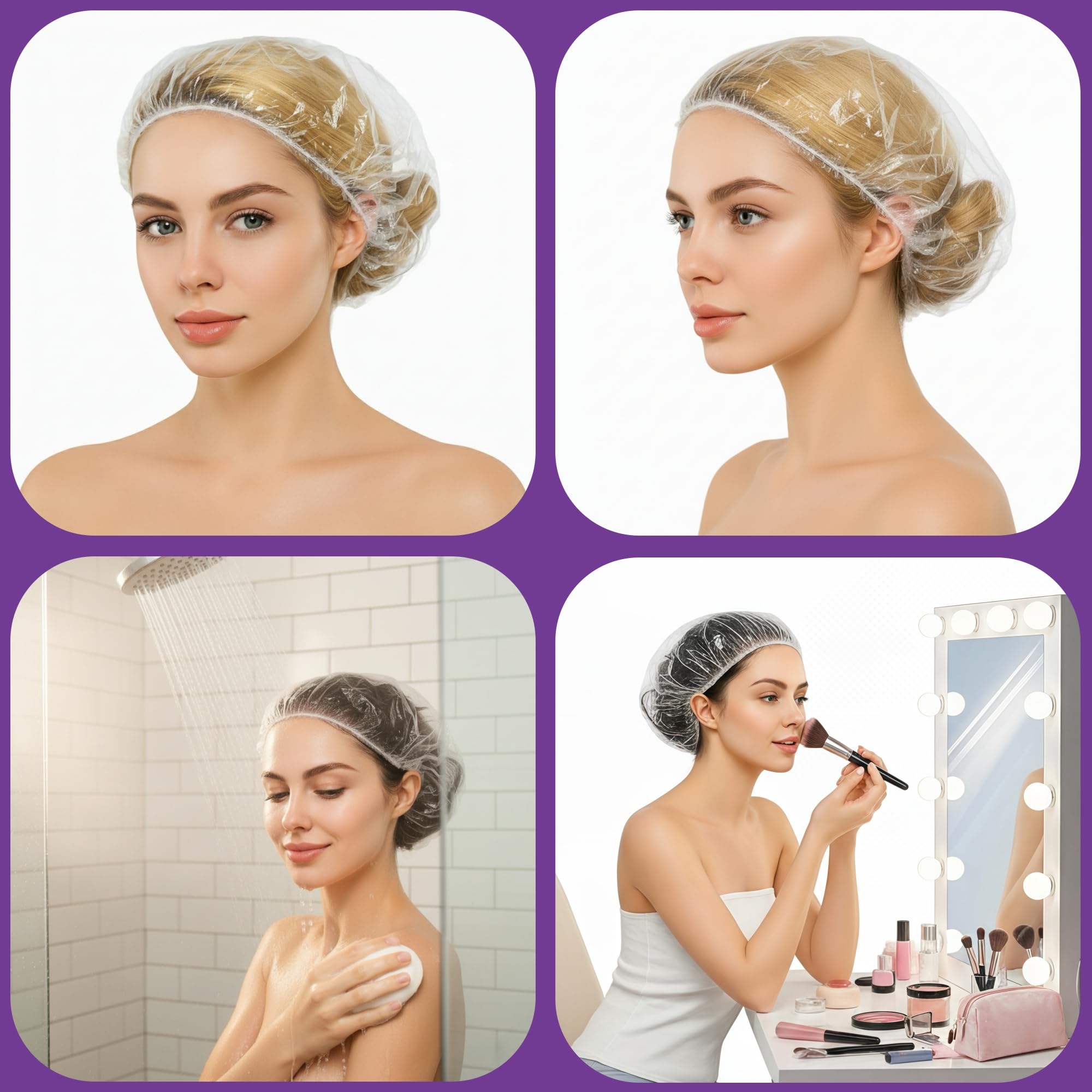 FayLongSky 100Pcs Disposable Shower Caps – Extra Large Clear, Reusable Hair Cap (22 inch)
