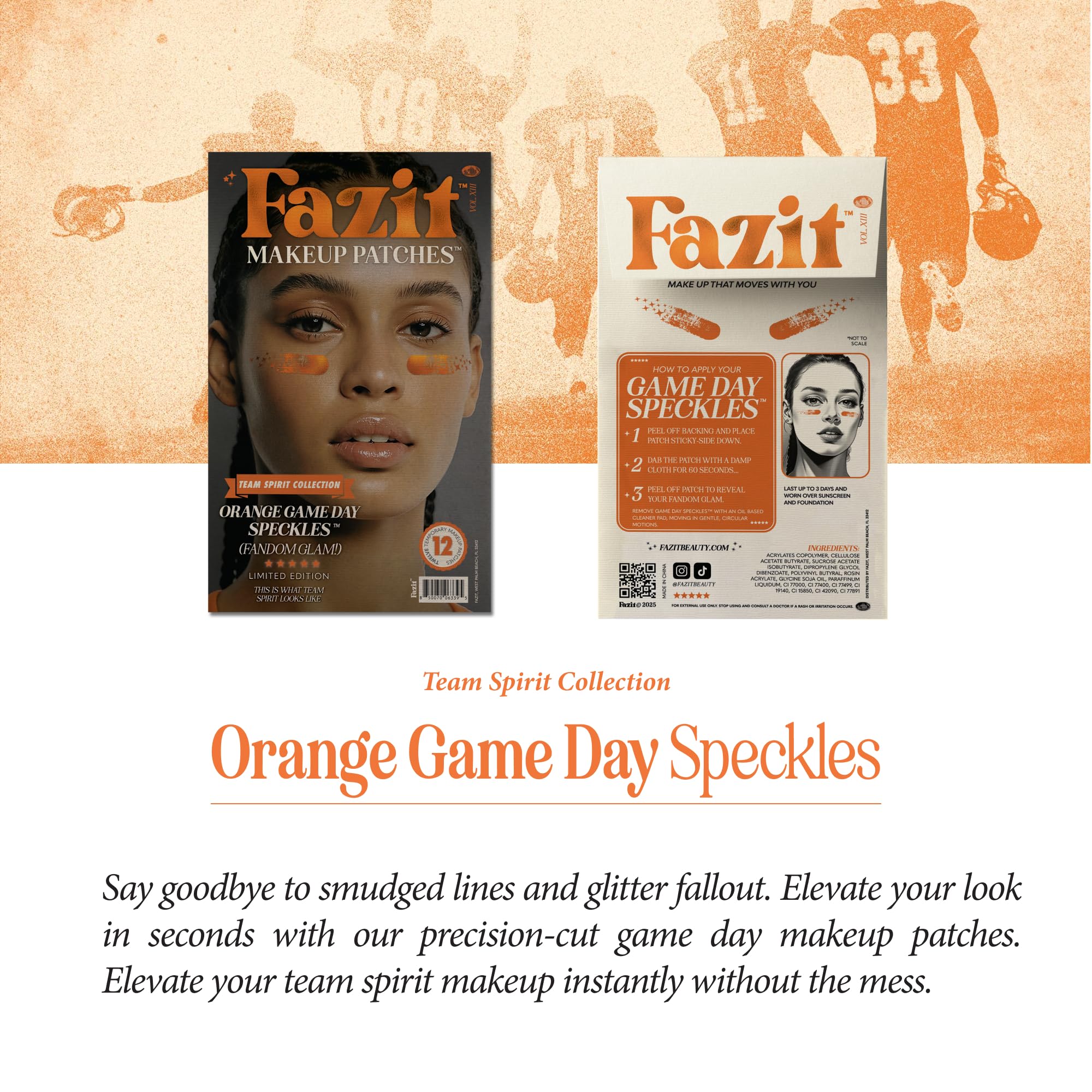 Fazit Makeup Patches - Orange Game Day Speckles | Glow Up Glitter Face Patches