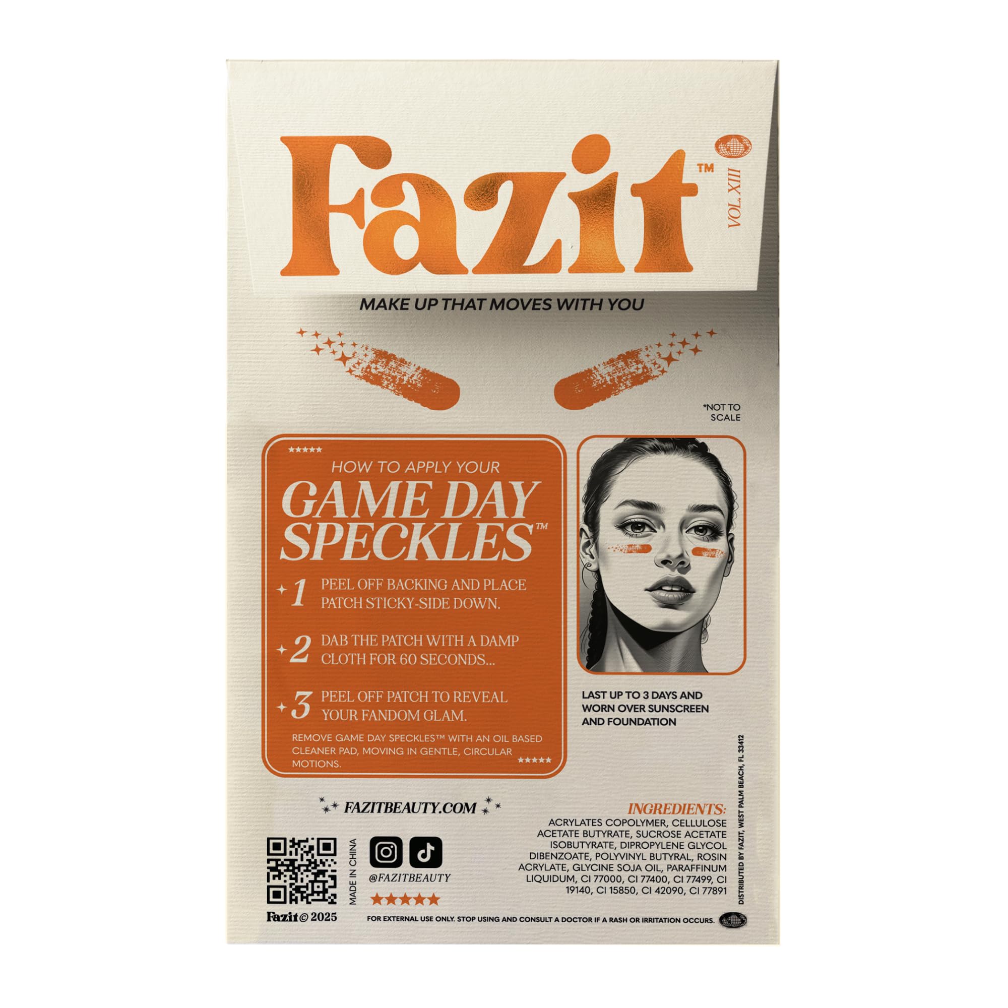Fazit Makeup Patches - Orange Game Day Speckles | Glow Up Glitter Face Patches