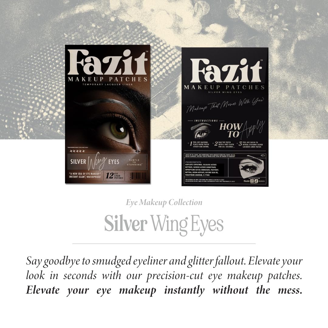 Fazit Silver Wing Eye Patches – Glitter Makeup Patches for Women – Waterproof & Long-Lasting Shine