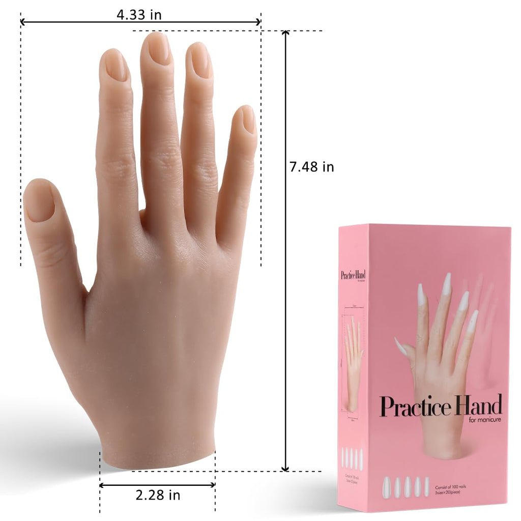 Fcozpjk Silicone Practice Hand for Nail Art – Soft, Flexible Fingers & 100 Tips Kit