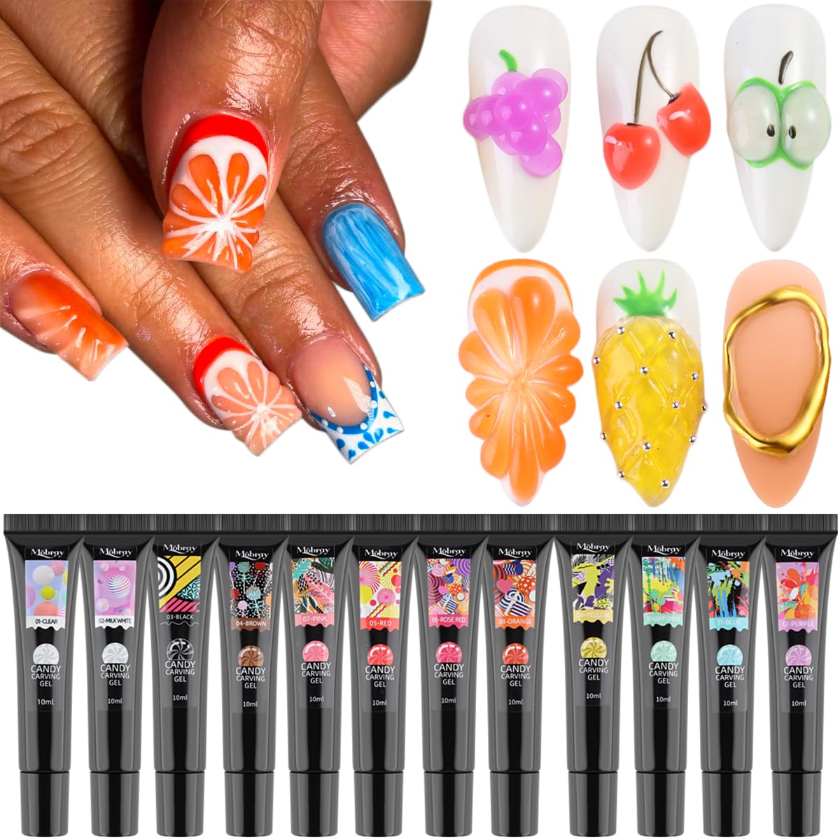 Fcozpjk 12-Color 3D Sculpting Gel Kit for Nail Art – Neon Green, Yellow & Pink, 10ml Each