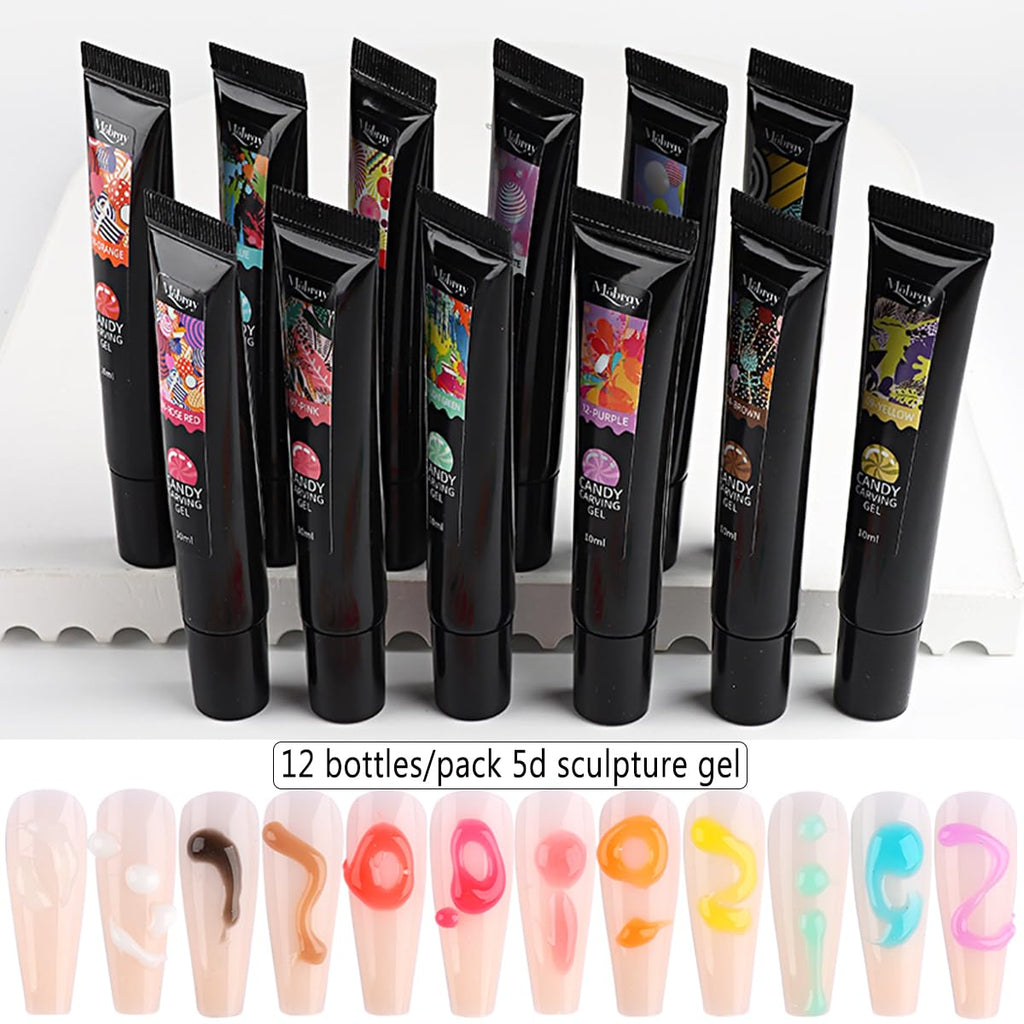 Fcozpjk 12-Color 3D Sculpting Gel Kit for Nail Art – Neon Green, Yellow & Pink, 10ml Each