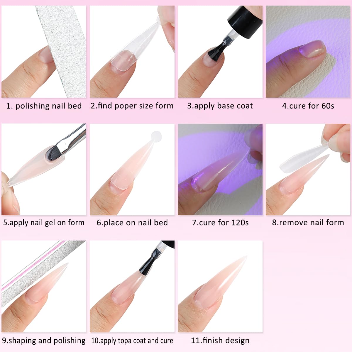 Fcozpjk Builder Gel for Nails - 12 Colors 15ML UV/LED Thickening Kit with Brush Pen & Dual Forms