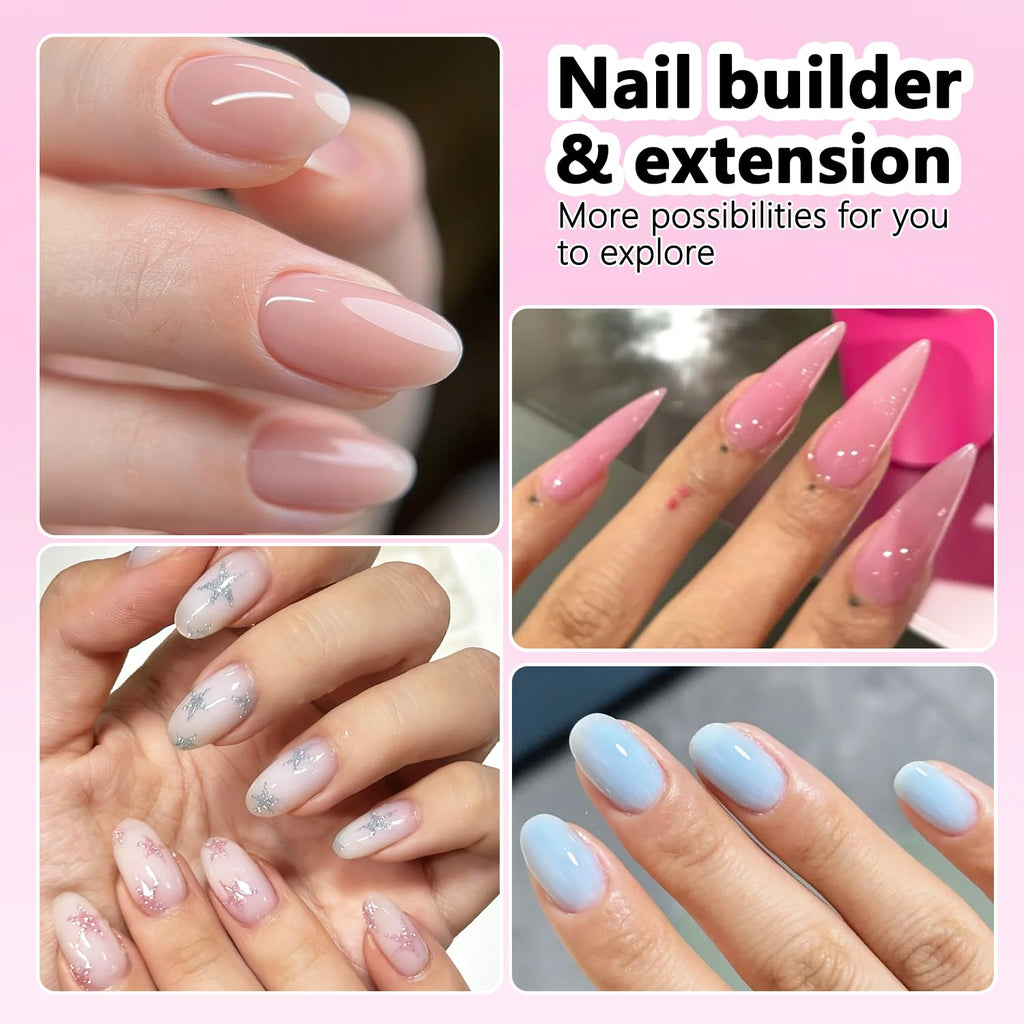 Fcozpjk Builder Gel for Nails - 12 Colors 15ML UV/LED Thickening Kit with Brush Pen & Dual Forms