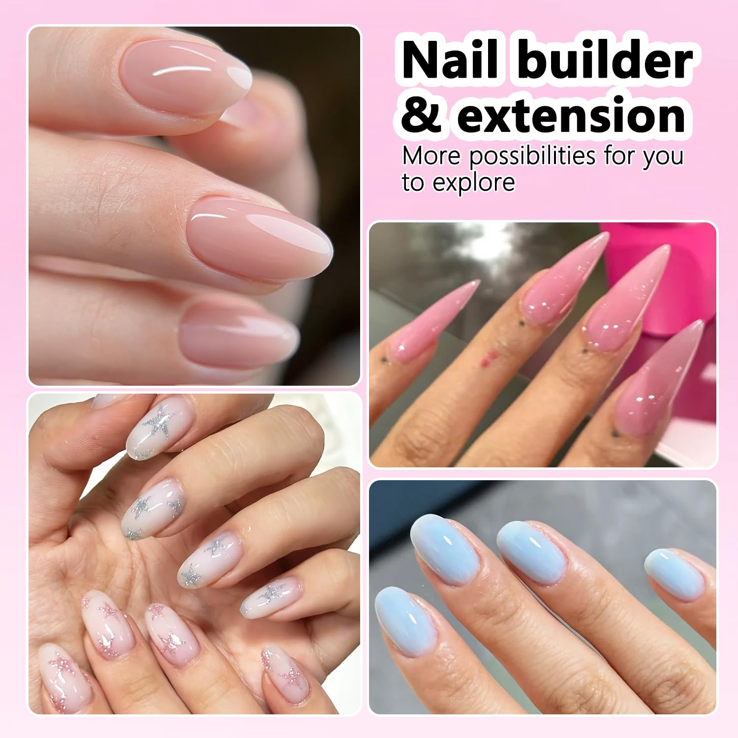 Fcozpjk Builder Gel for Nails - 12 Colors 15ML UV/LED Thickening Kit with Brush Pen & Dual Forms