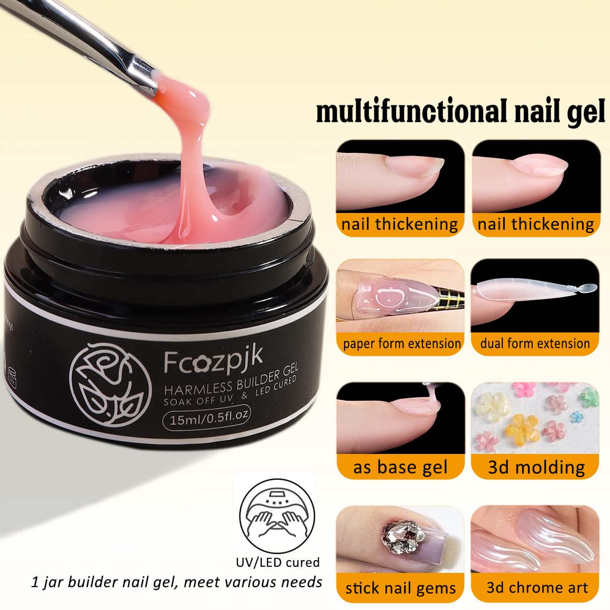Fcozpjk Builder Gel Kit — 4 Colors Thickening Gel with Brush Pen for Nails