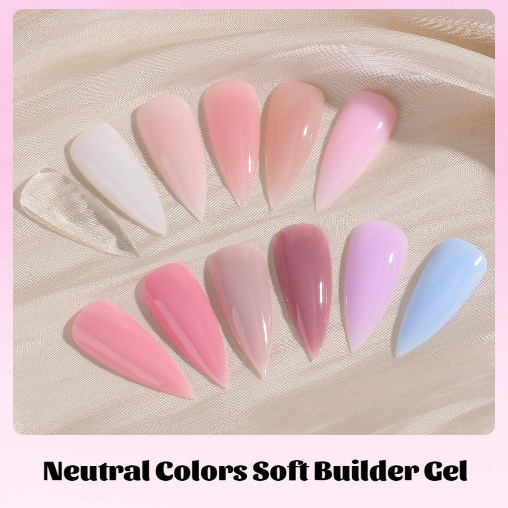 Fcozpjk Builder Gel for Nails - 12 Colors 15ML UV/LED Thickening Kit with Brush Pen & Dual Forms