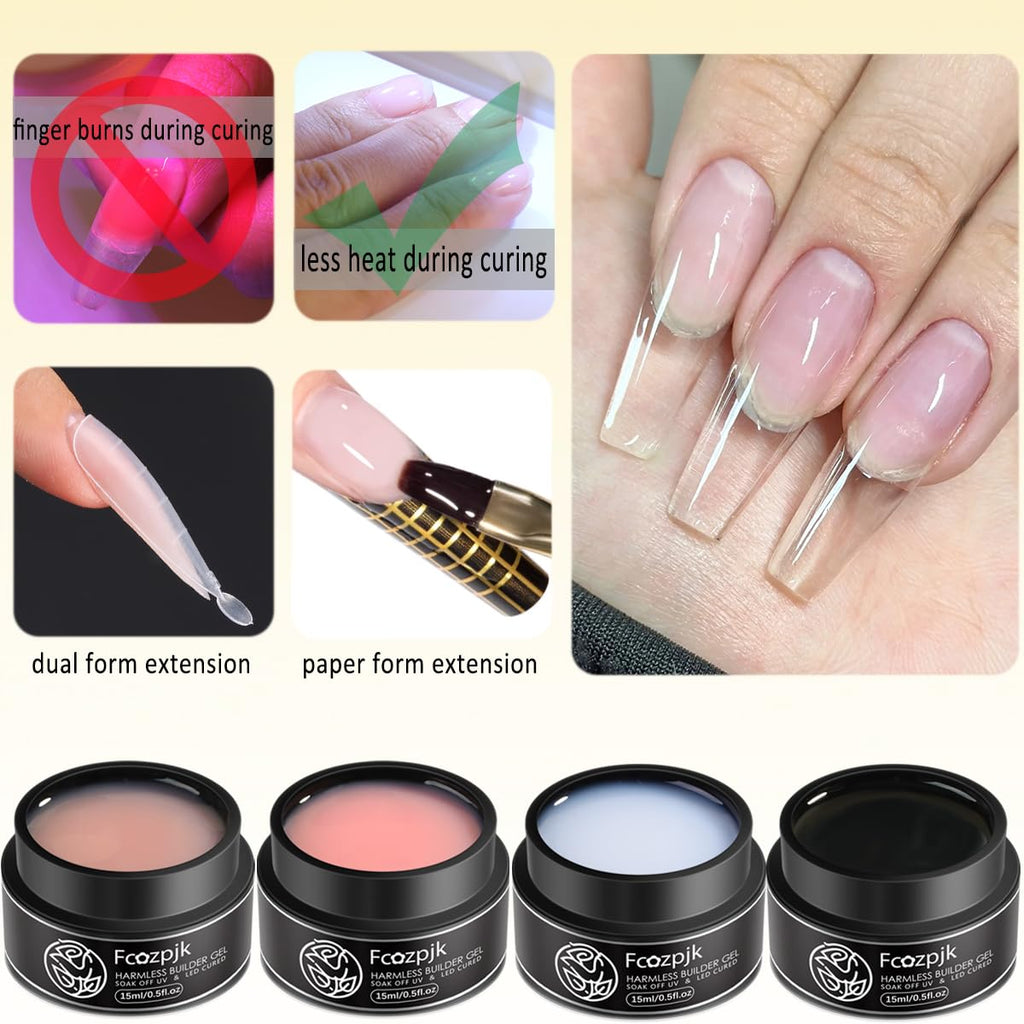 Fcozpjk Builder Gel Kit — 4 Colors Thickening Gel with Brush Pen for Nails