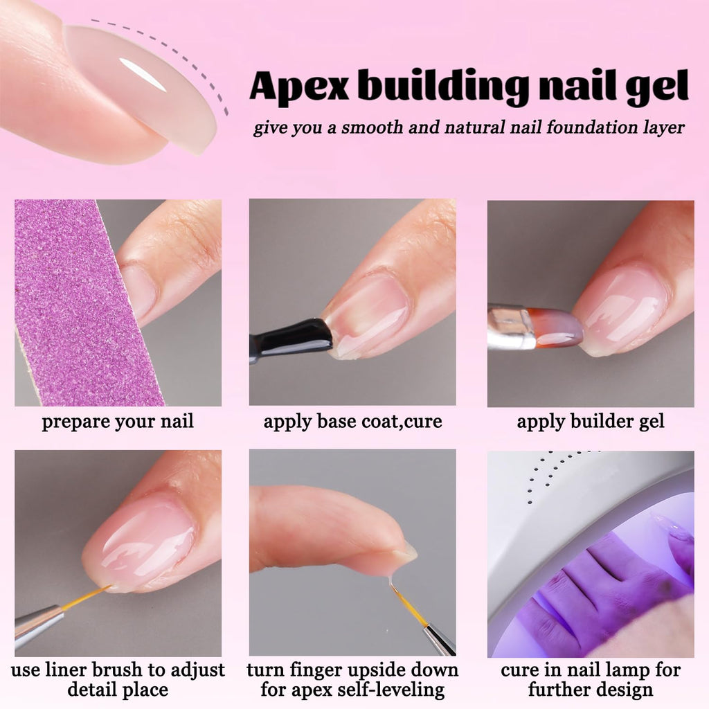 Fcozpjk Builder Gel for Nails - 12 Colors 15ML UV/LED Thickening Kit with Brush Pen & Dual Forms