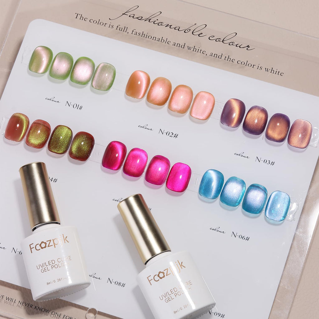 Fcozpjk Cat Eye Gel Nail Polish Set with Magnet Stick – 6 Polishes + Magnet, 8ml Each