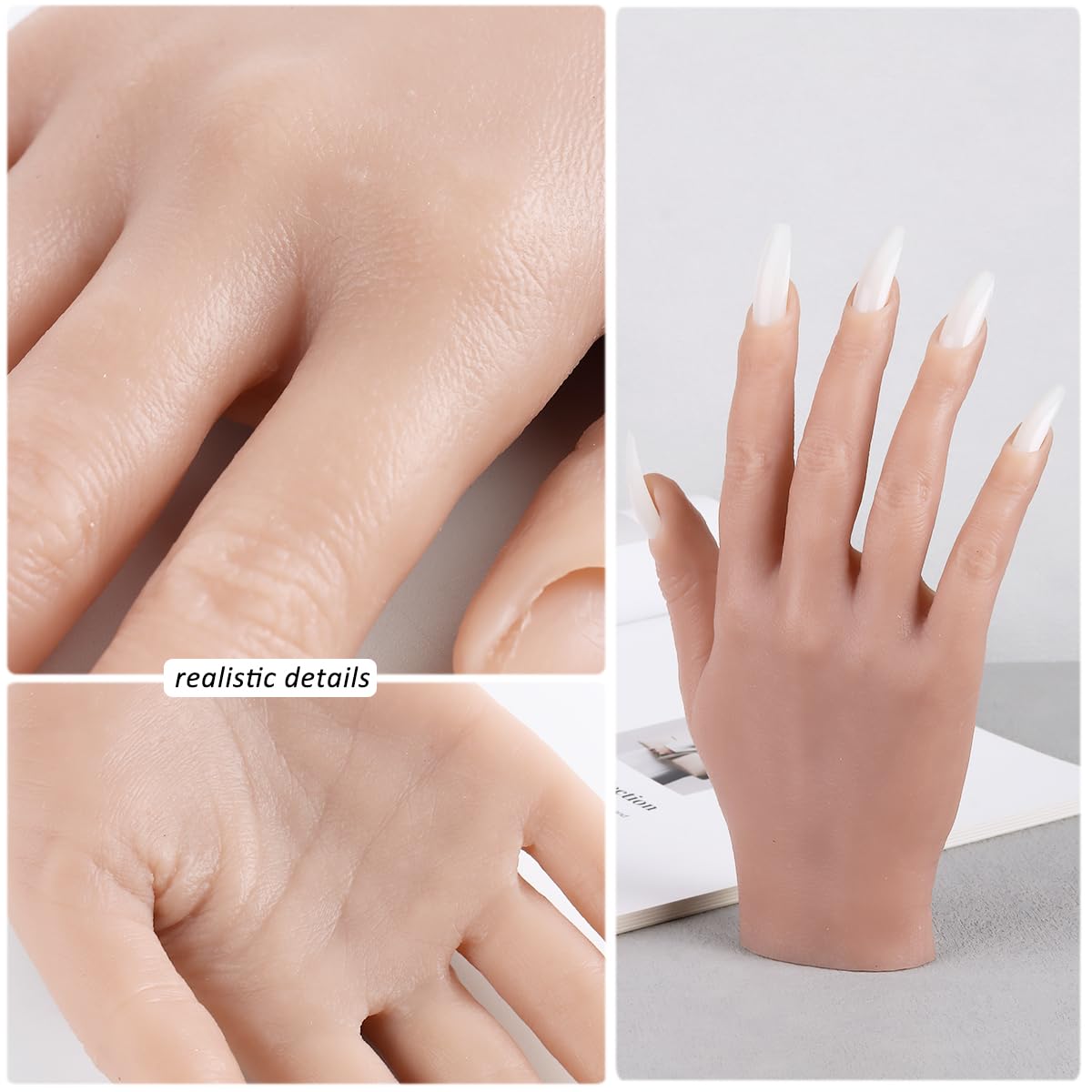 Fcozpjk Silicone Practice Hand for Nail Art – Soft, Flexible Fingers & 100 Tips Kit