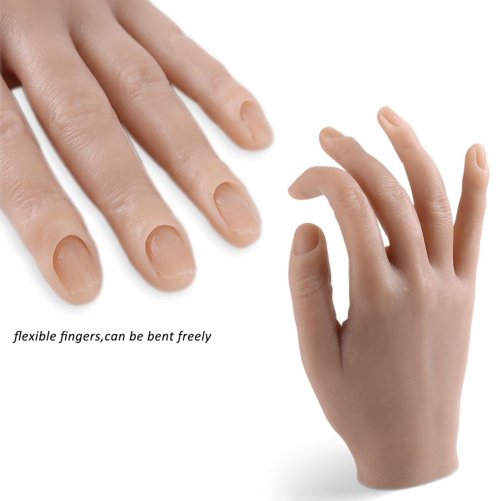 Fcozpjk Silicone Practice Hand for Nail Art – Soft, Flexible Fingers & 100 Tips Kit