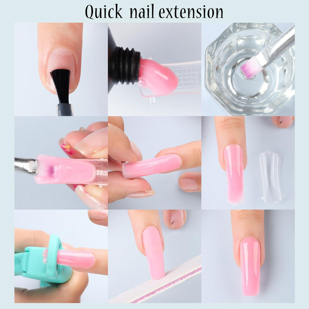 Fcozpjk 12-Color Poly Gel Kit – Clear, White, Nude Pink & Glitter Builder Gel for Quick Nail Extensions