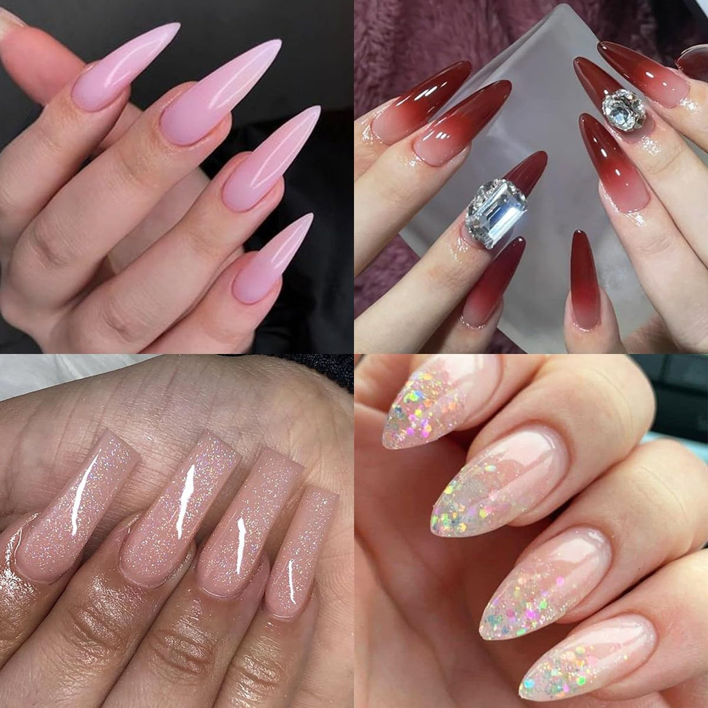 Fcozpjk 12-Color Poly Gel Kit – Clear, White, Nude Pink & Glitter Builder Gel for Quick Nail Extensions