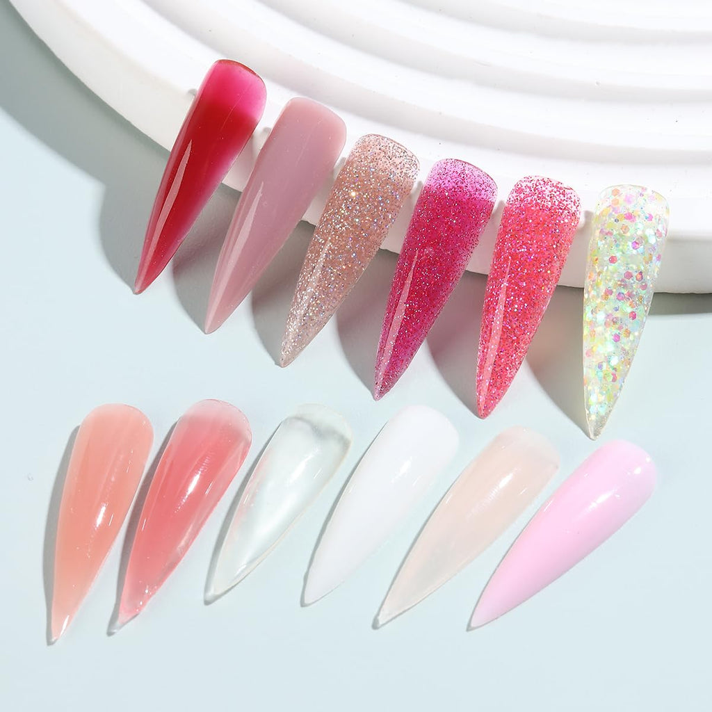 Fcozpjk 12-Color Poly Gel Kit – Clear, White, Nude Pink & Glitter Builder Gel for Quick Nail Extensions