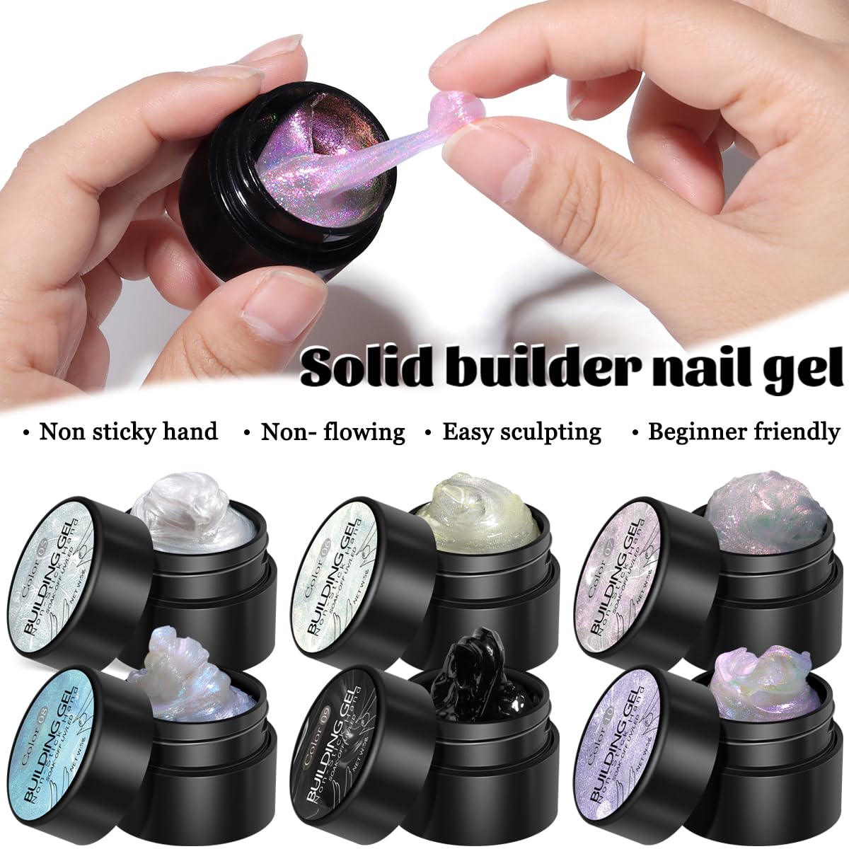 Fcozpjk Solid Builder Gel Kit – 6 Colors, Non-Stick 3D Nail Art Starter with Silicone Carving Pen