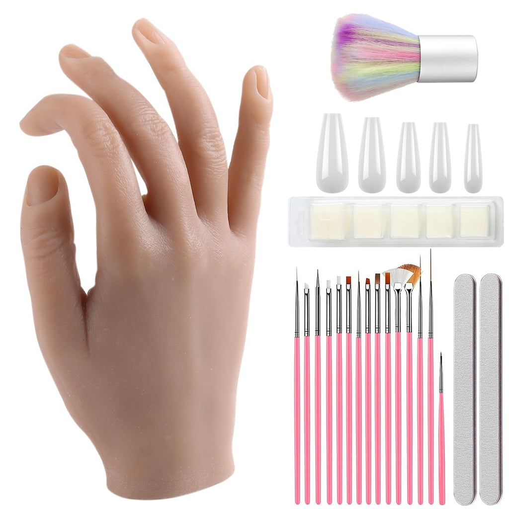 Fcozpjk Silicone Practice Hand for Nail Art – Soft, Flexible Fingers & 100 Tips Kit