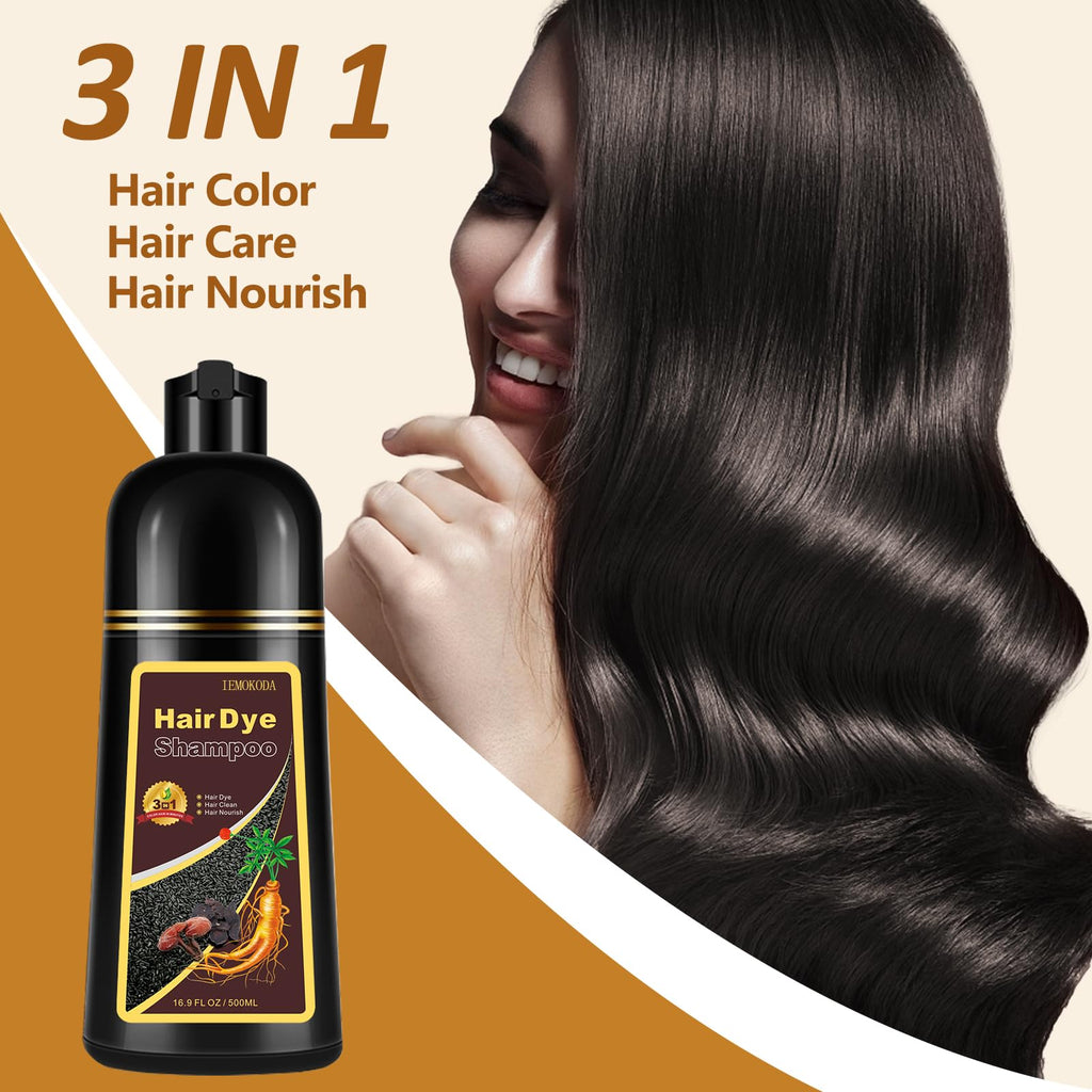 Fedulili Natural Black Tea Hair Dye Shampoo 3-in-1 – Instant Gray Coverage, 16.9 fl oz