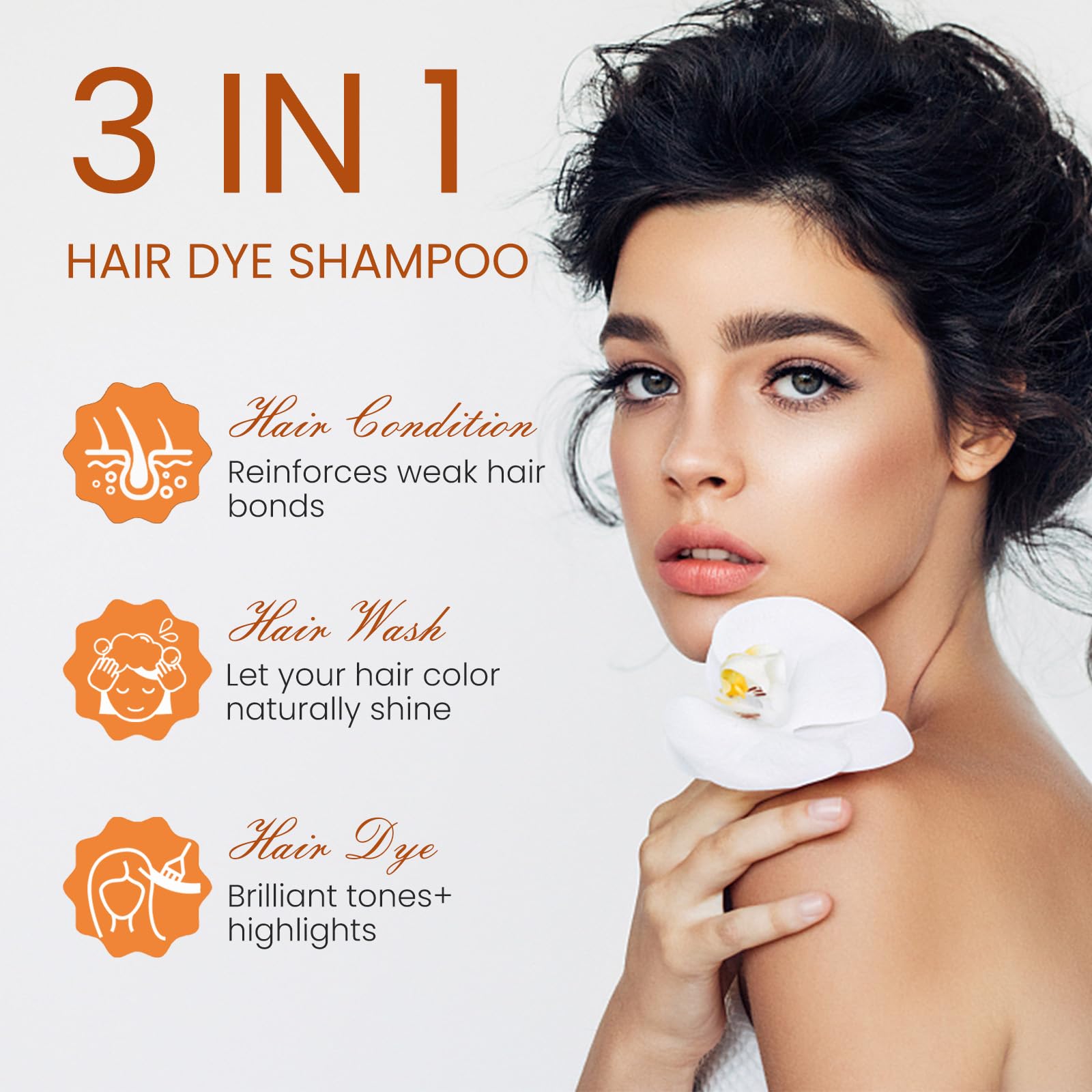 Fedulili 3-in-1 Dark Brown Hair Dye Shampoo – 100% Gray Coverage, Instant Natural Color, Root Touch Up, 500ml