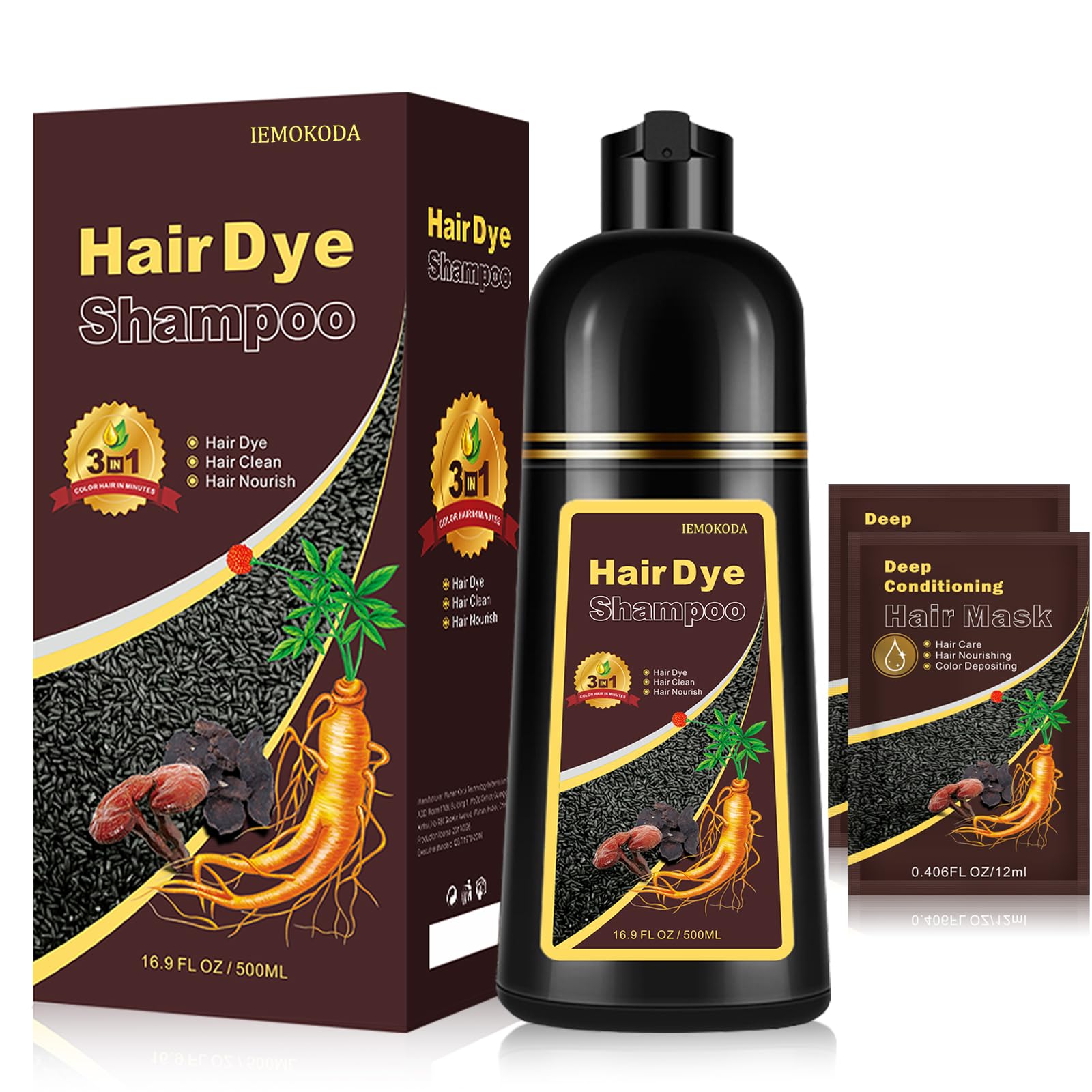 Fedulili Natural Black Tea Hair Dye Shampoo 3-in-1 – Instant Gray Coverage, 16.9 fl oz