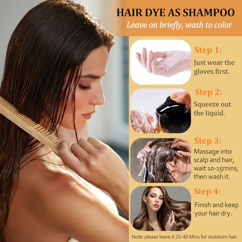 Fedulili Natural Black Tea Hair Dye Shampoo 3-in-1 – Instant Gray Coverage, 16.9 fl oz