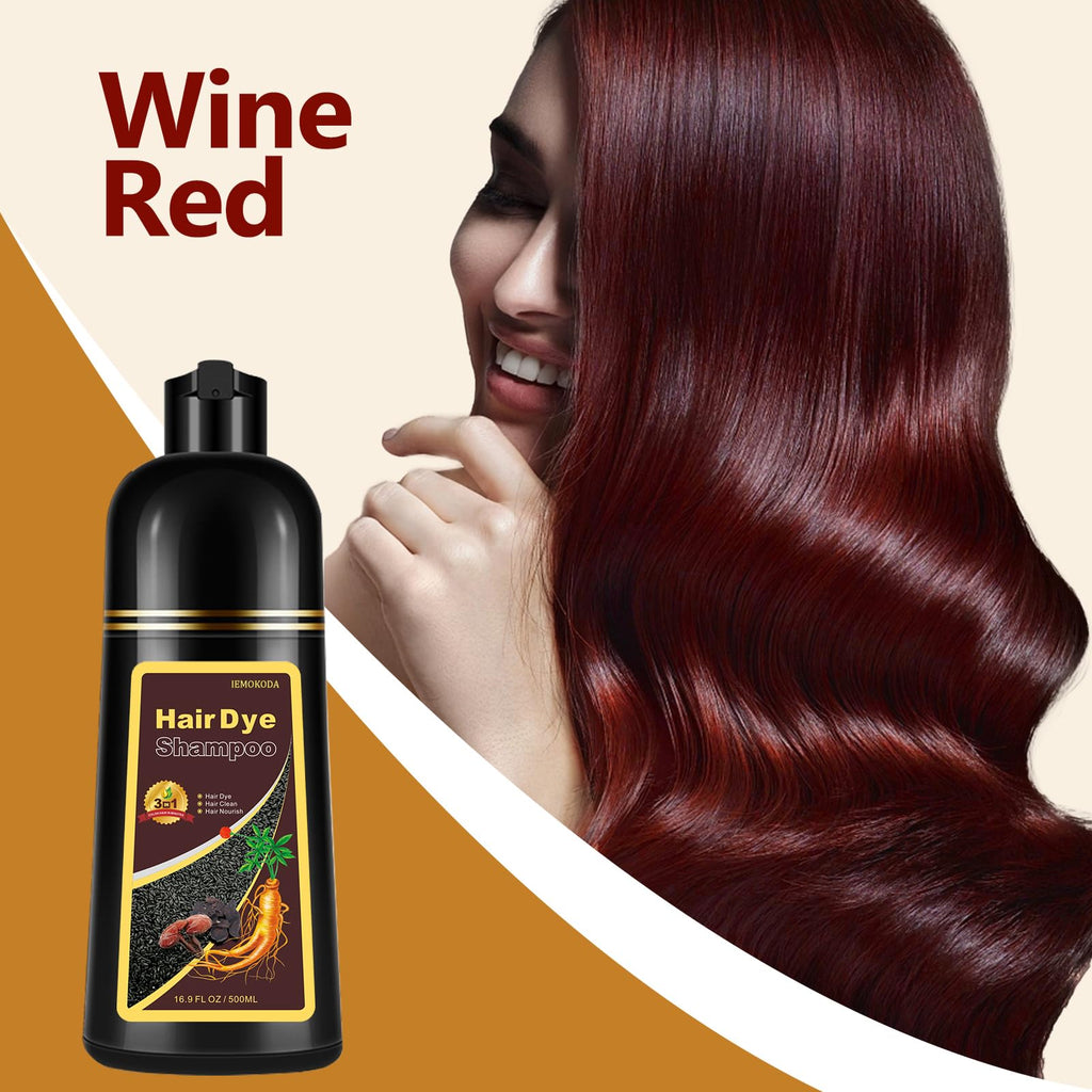 Fedulili Instant Wine Red Hair Dye Shampoo – 3-in-1 Color, Cleanse & Nourish for Gray Hair, 16.9 oz