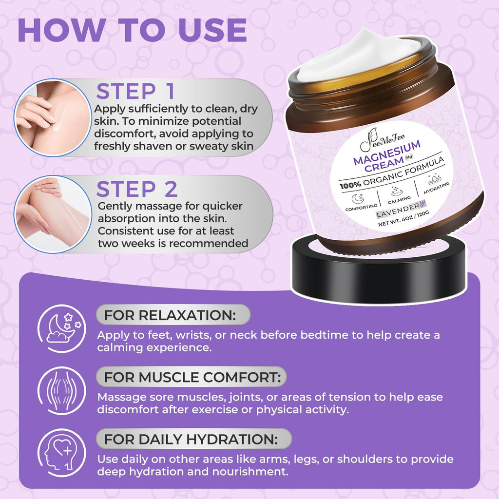 FeeMeFee Magnesium Lotion for Sleep – Soothing Magnesium Cream with Coconut & Shea, 4 oz