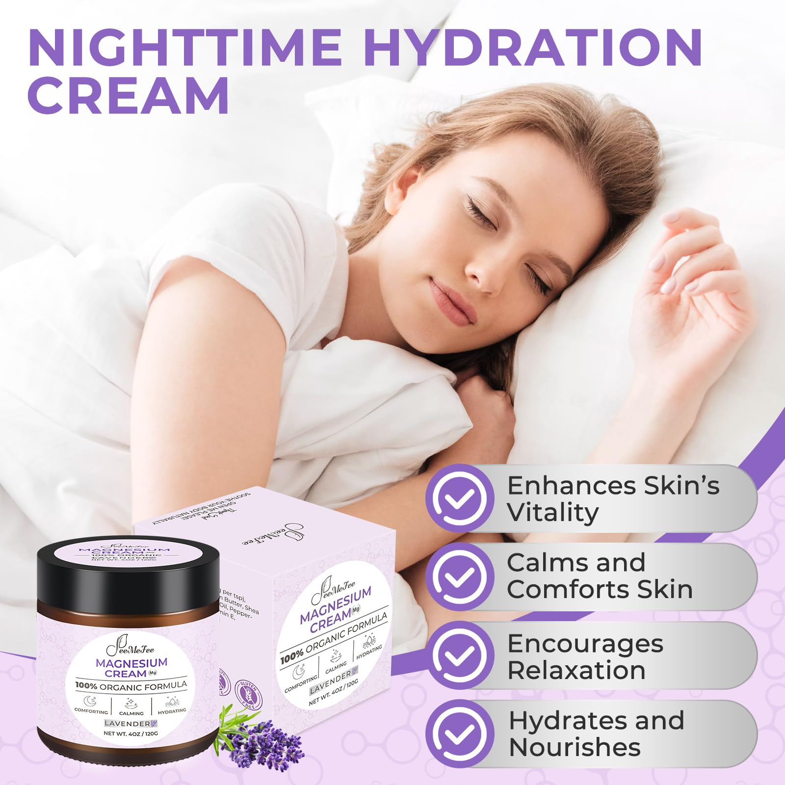FeeMeFee Magnesium Lotion for Sleep – Soothing Magnesium Cream with Coconut & Shea, 4 oz
