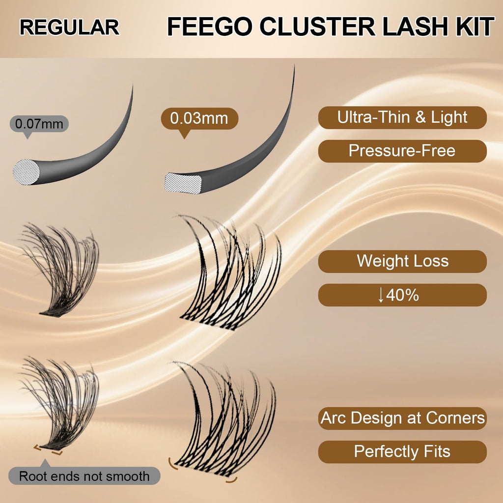 FEEGO Natural Lash Extension Kit 168Pcs – DIY Lash Clusters with Glue & Tweezers (8–14mm)