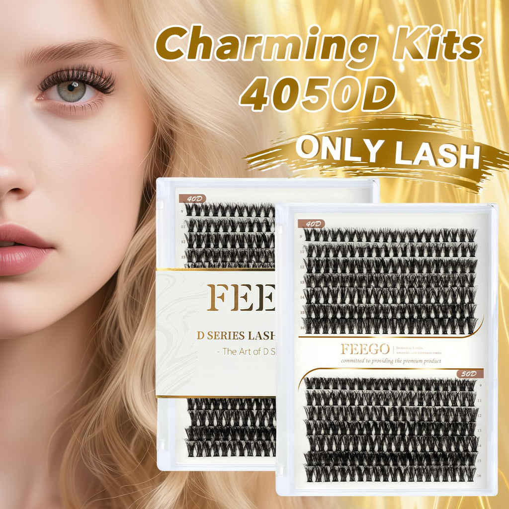 FEEGO Lash Extension Kit | Fluffy 9-16mm Cluster Lashes, Waterproof & DIY Friendly