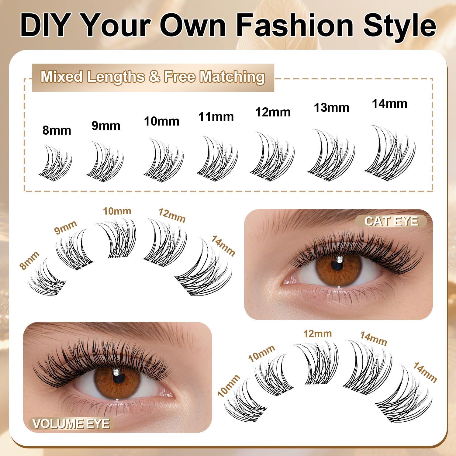 FEEGO Natural Lash Extension Kit 168Pcs – DIY Lash Clusters with Glue & Tweezers (8–14mm)