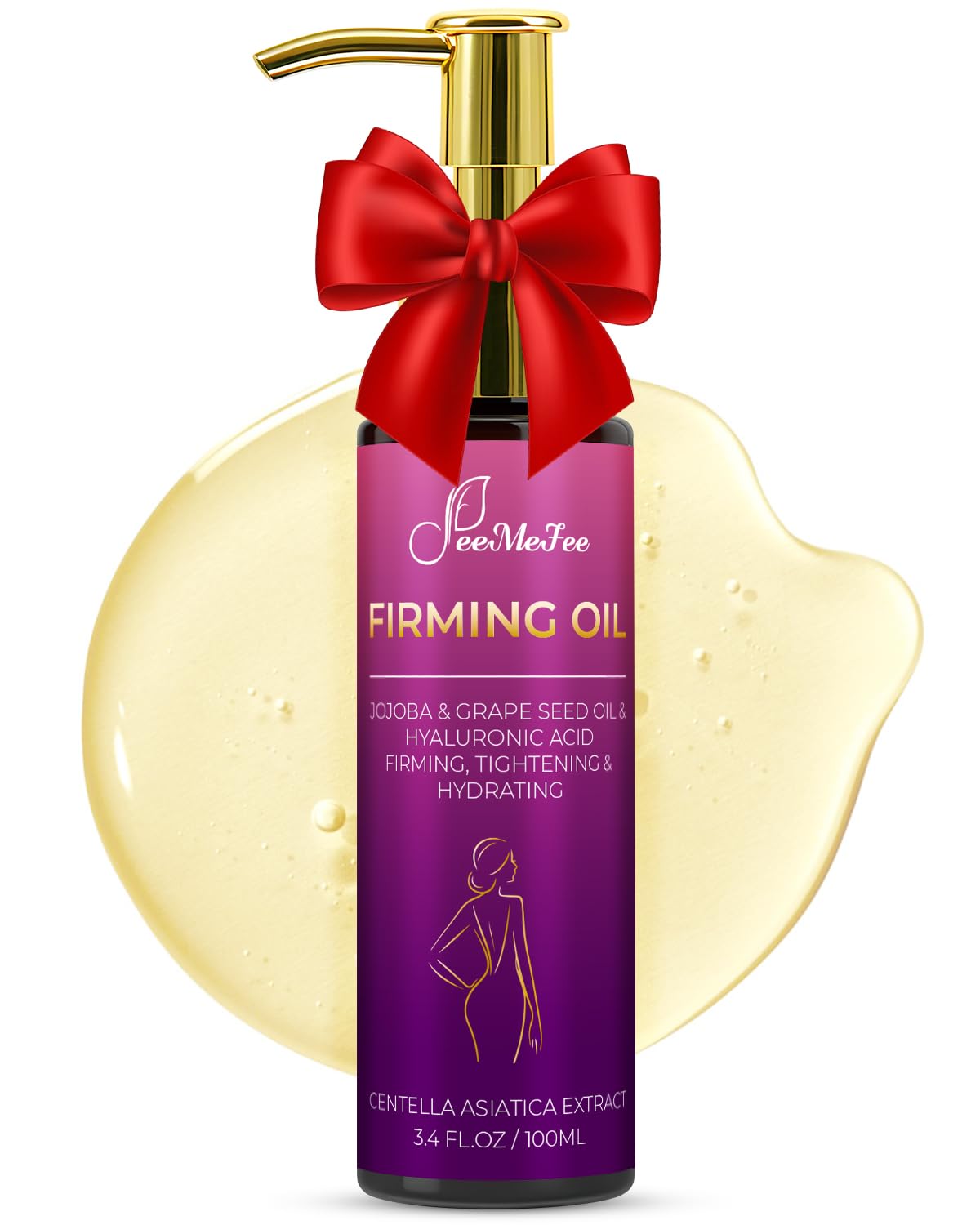 FeeMeFee Body Firming Oil – 3.4 oz with Hyaluronic Acid, Grape Seed & Jojoba, Lavender