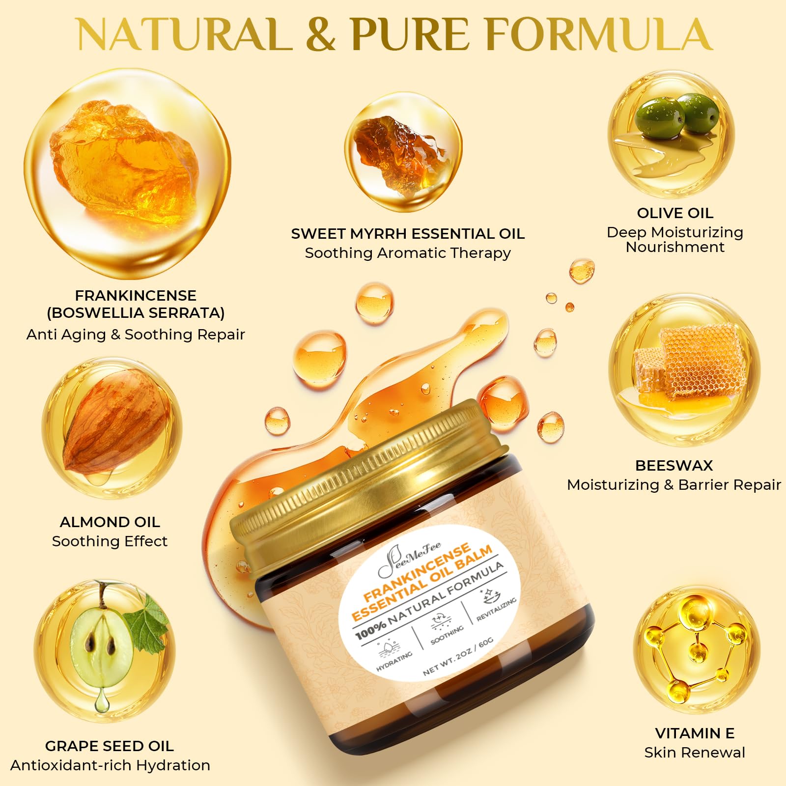 FeeMeFee Frankincense Balm 2oz – Soothing Moisturizer with Myrrh, Boswellia Serrata & Nutrient Oils
