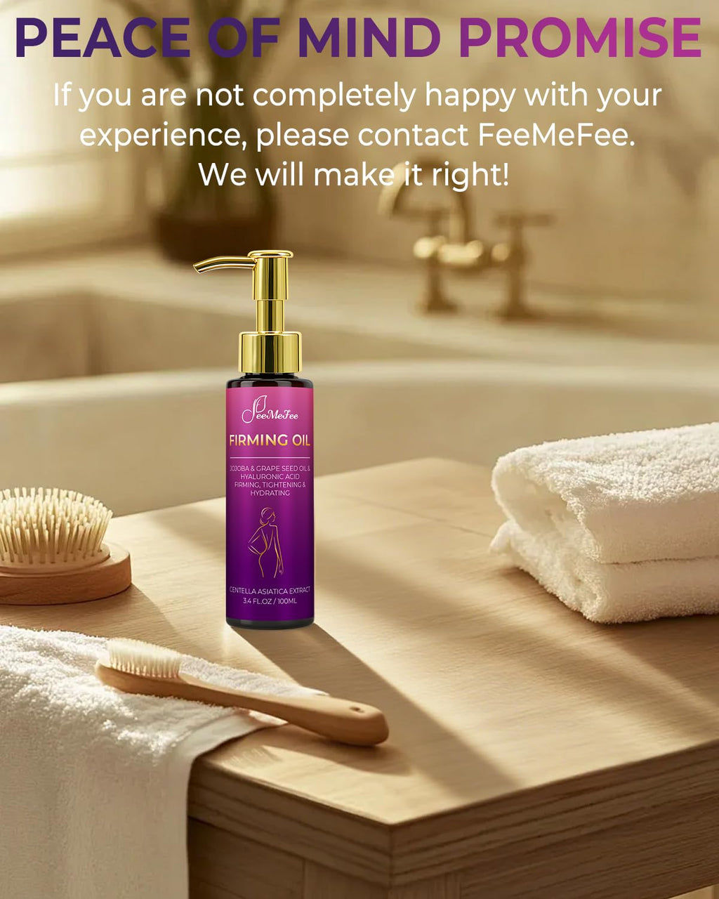 FeeMeFee Body Firming Oil – 3.4 oz with Hyaluronic Acid, Grape Seed & Jojoba, Lavender