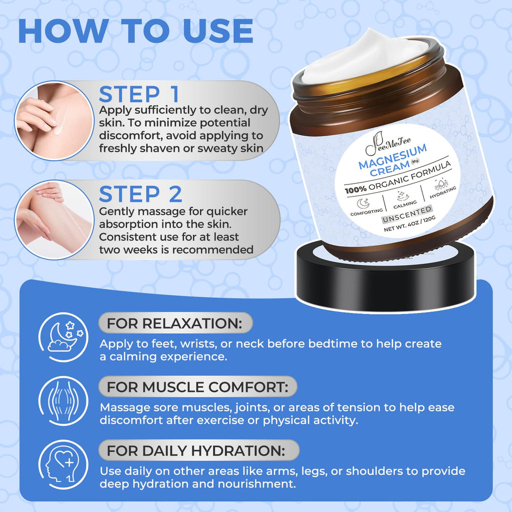 FeeMeFee Magnesium Lotion for Sleep – Fragrance-Free, Ocean-Derived Magnesium Cream (4 oz)