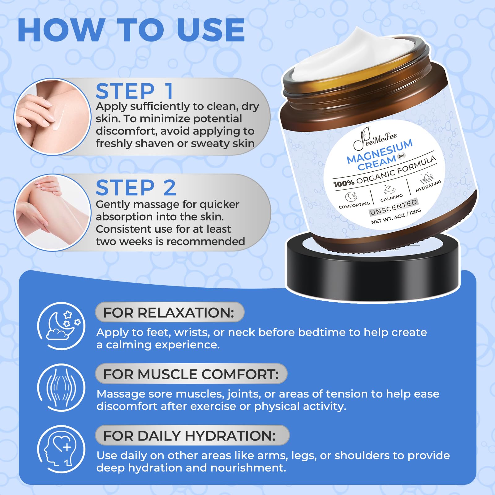 FeeMeFee Magnesium Lotion for Sleep – Fragrance-Free, Ocean-Derived Magnesium Cream (4 oz)