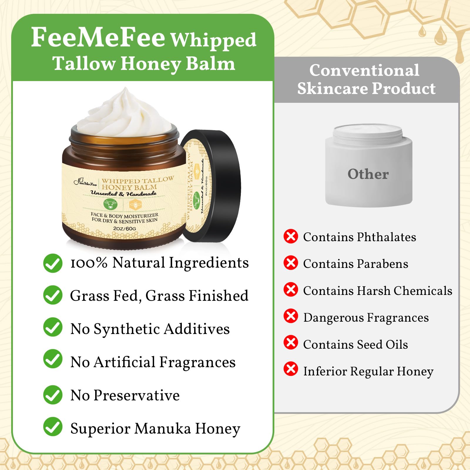 FeeMeFee Beef Tallow Face Balm – Whipped, Unscented Moisturizer (2oz)