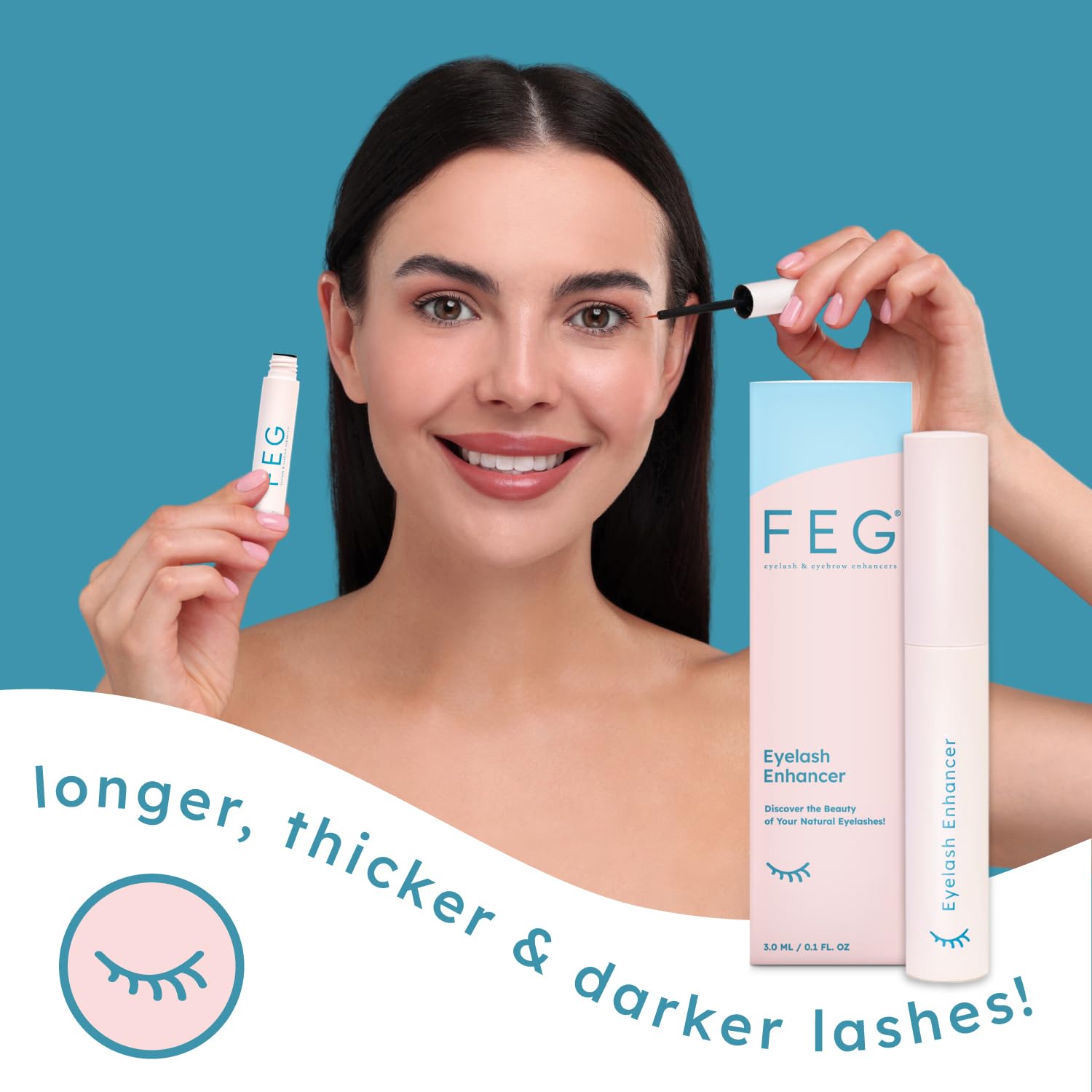 FEG Eyelash Enhancer – Natural Lash Growth Serum (3-Pack, 3ml Tubes)