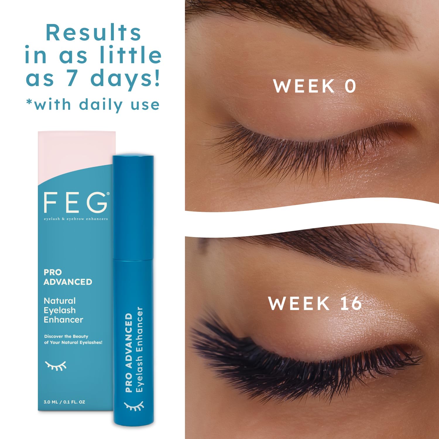 FEG Pro Advanced Natural Eyelash Enhancer Serum | Extra Strength Growth, 3ml
