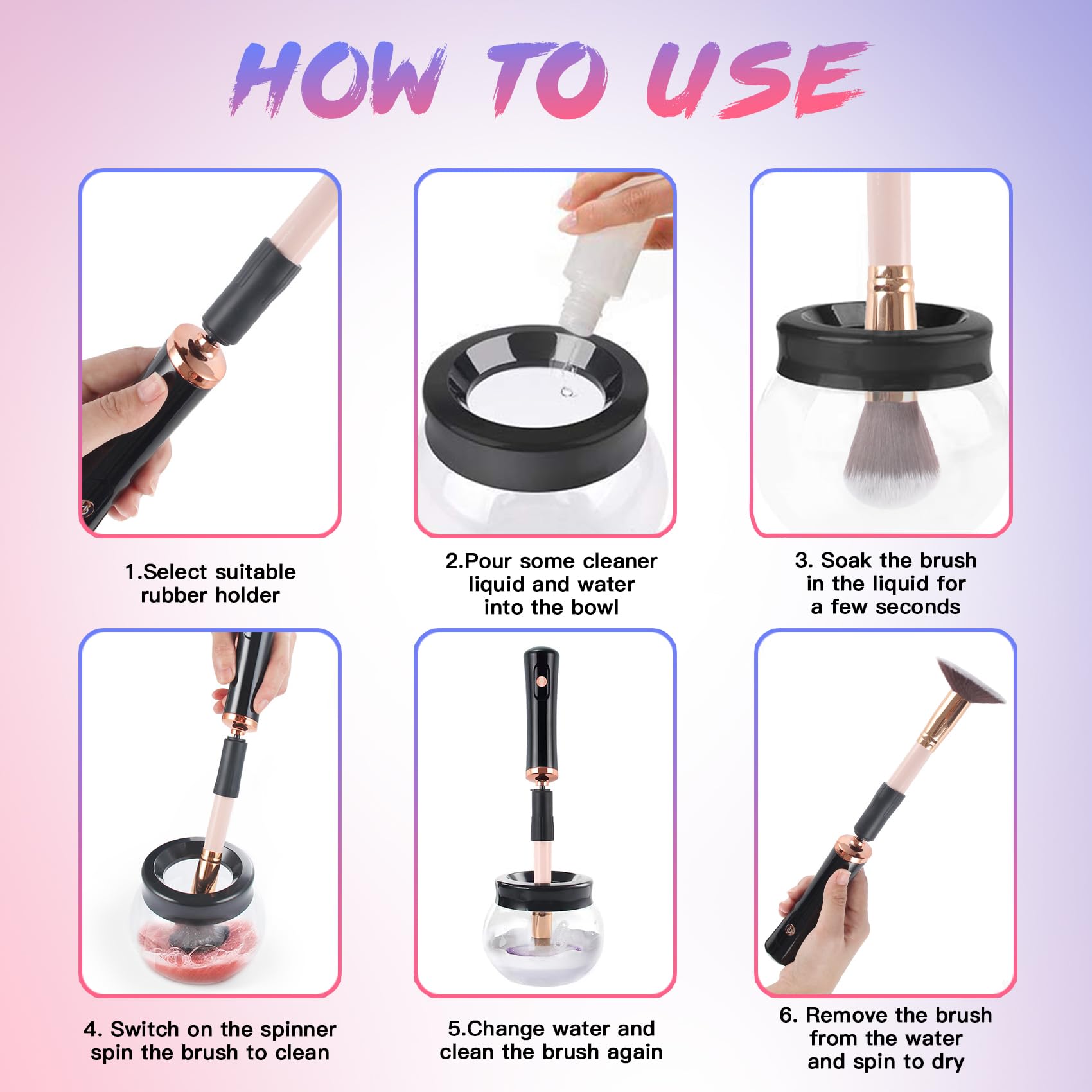 FEIMINI Makeup Brush Cleaner Machine – Ultra-Fast Electric Clean & Dry for Most Brush Sizes