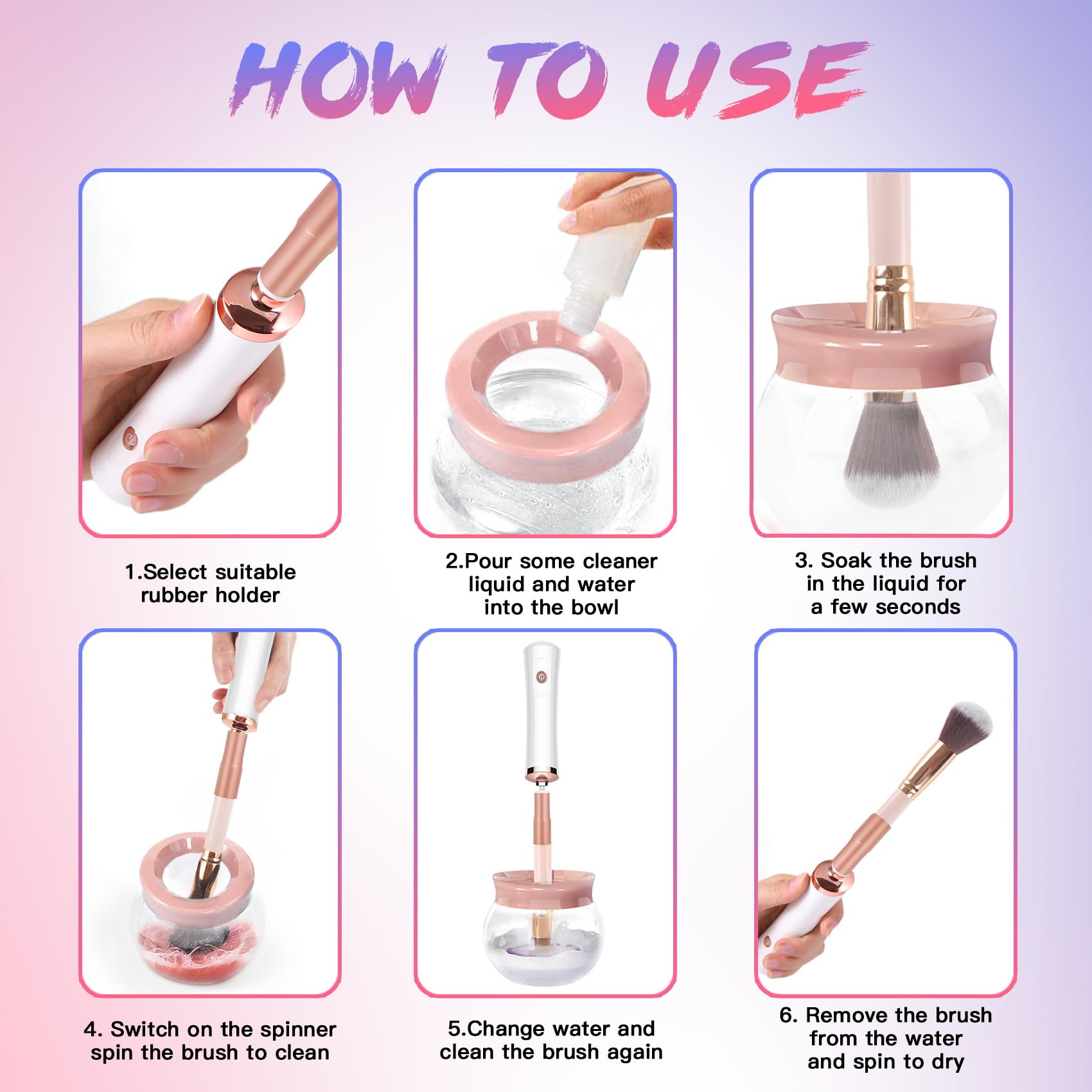 FEIMINI Makeup Brush Cleaner Machine — Auto Clean & Dry, Fits Most Brush Sizes